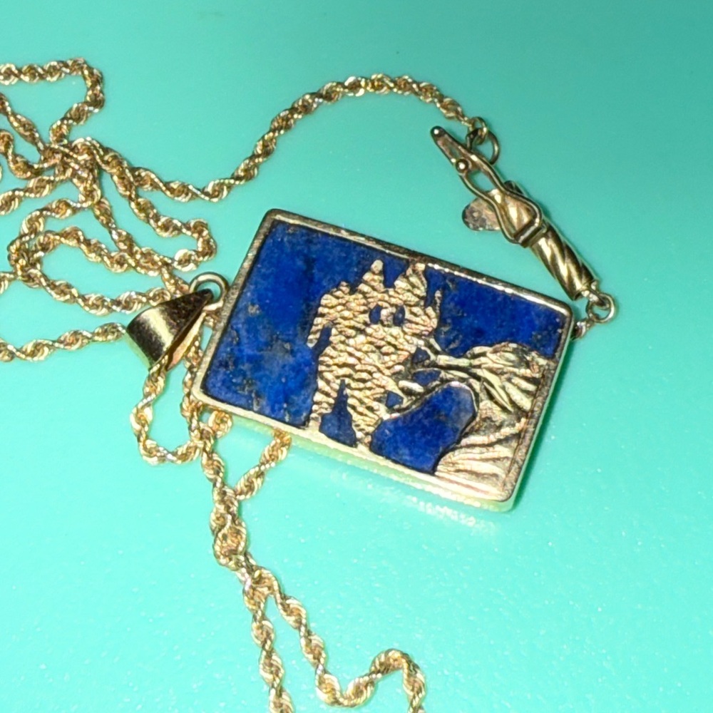 Lapis Ming tree pendant 14k Gold
